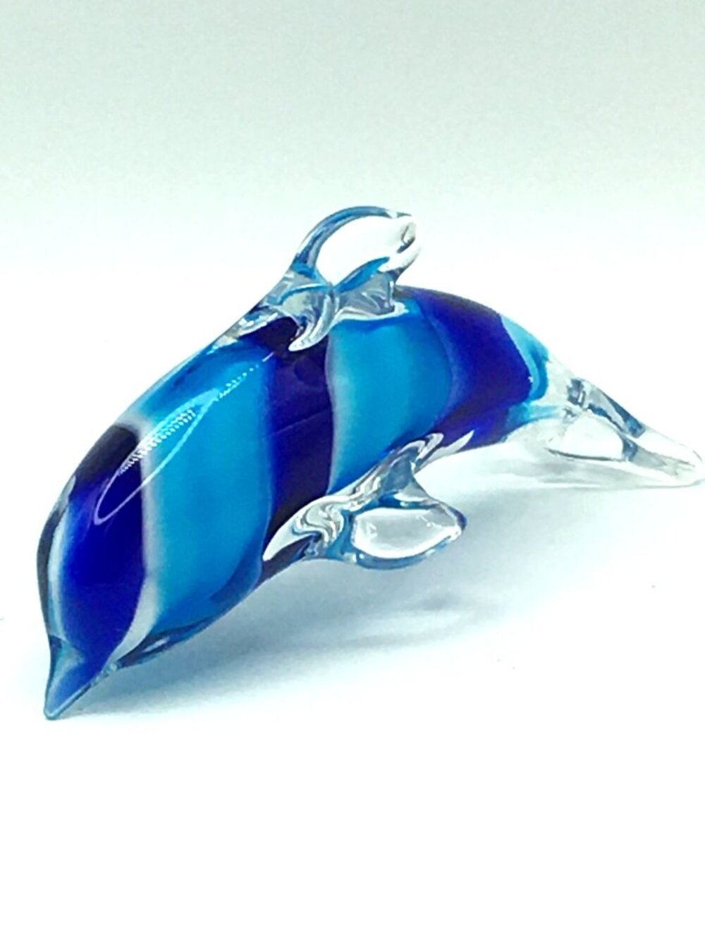 Murano Style Art Glass Dolphin Figure Figurine Paperweight Blue/White 5-1/2"